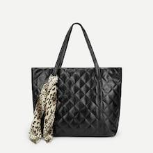 Shein Leopard Pattern Scarf Decor Quilted Tote Bag