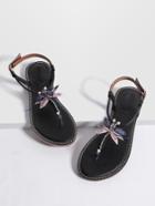 Shein Black Dragonfly Detail Toe Post Flat Sandals