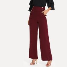 Shein Gold Button Detail Wide Leg Pants