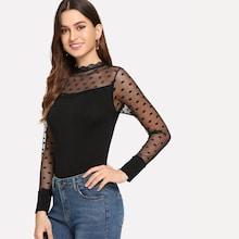 Shein Contrast Mesh Polka Dot Tee