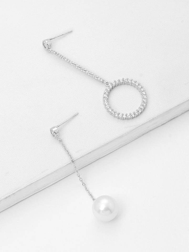 Shein Ring & Faux Pearl Mismatch Drop Earrings