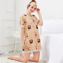 Shein Animal Print Lace Trim Night Dress With Eye Mask