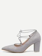 Shein Grey Faux Suede Lace Up Pointed Chunky Shoes