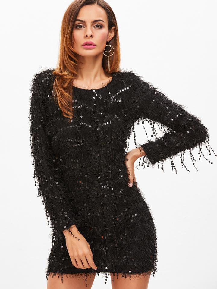 Shein Black Fringe Sequin Bodycon Dress