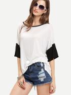 Shein White Patchwork Black Half Sleeve Loose T-shirt