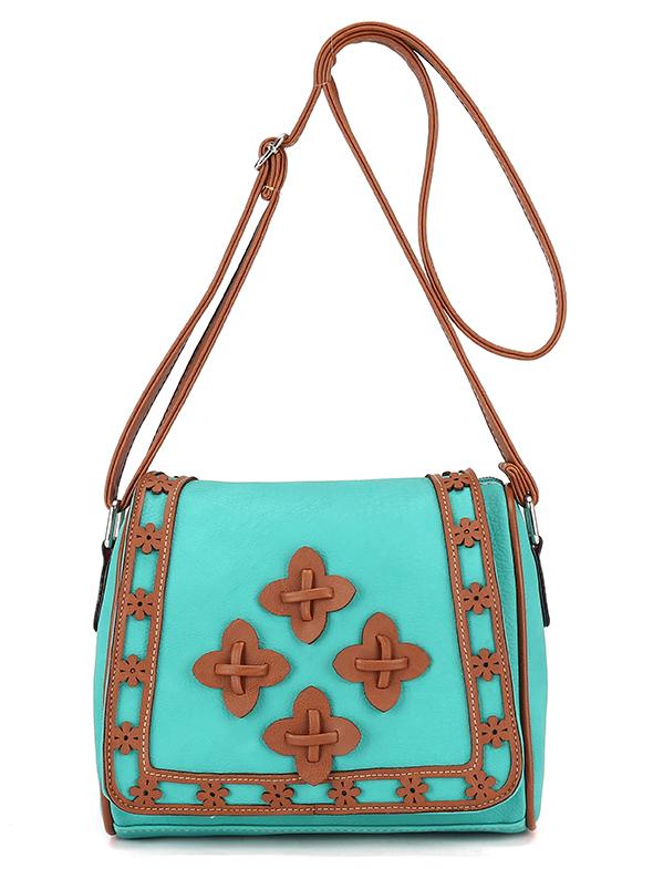 Shein Laser-cut Patch Embellished Flap Bag - Light Green