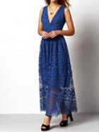 Shein Blue V Neck Sleeveless Lace Dress