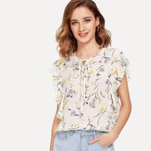 Shein Tie Front Floral Print Blouse