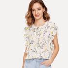 Shein Tie Front Floral Print Blouse