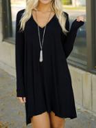 Shein Black V Neck Tshrit Dress In Jersey
