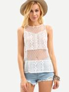 Shein Flower Lace Sheer Mesh Tank Top - White