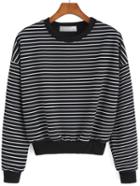 Shein Round Neck Striped Black Sweatshirt