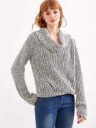Shein Grey Marled Knit Cowl Neck Multiway Sweater