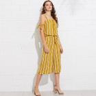 Shein Button Up Knot Detail Striped Top And Palazzo Pants Set