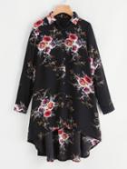 Shein Flower Print High Low Shirt