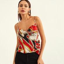 Shein Draped Neck Equestrian Print Cami Top