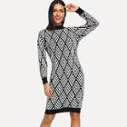 Shein Geo Pattern Contrast Trim Sweater Dress