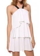 Rosewe White Open Back Tiered Mini Dress