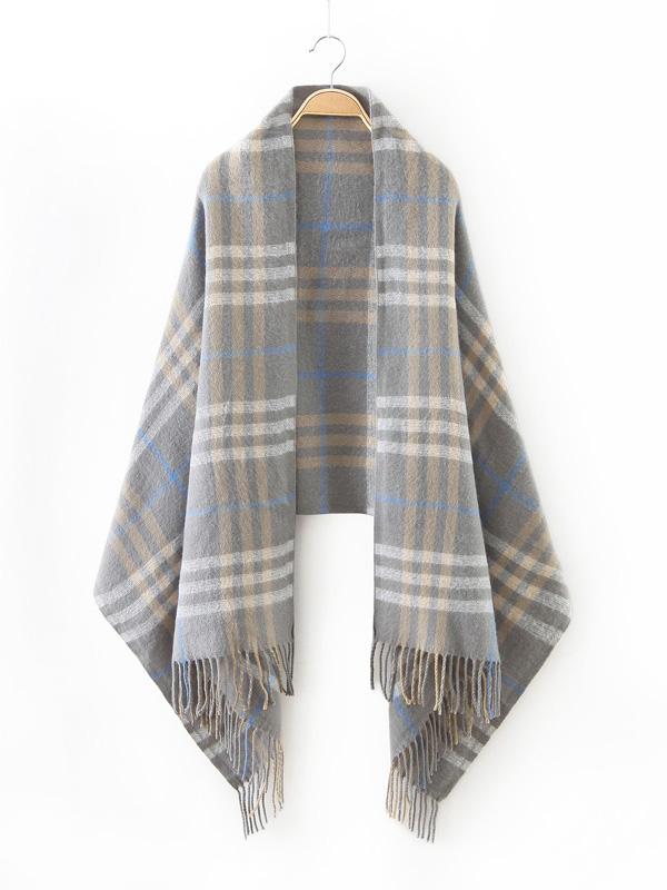 Shein Light Grey Plaid Fringe Edge Scarf