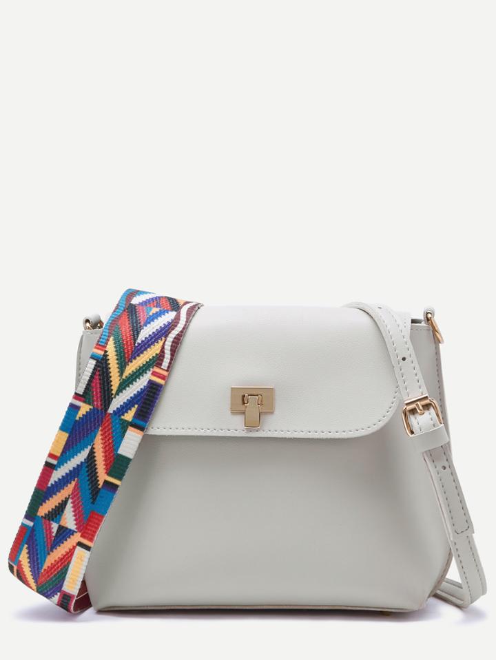Shein Grey Wide Strap Pu Flap Shoulder Bag