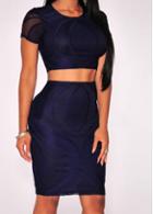 Rosewe Two Piece Navy Blue Bodycon Dresses