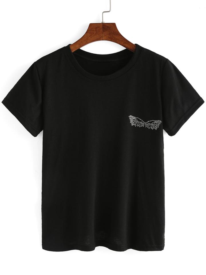 Shein Black Rhinestone T-shirt
