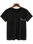 Shein Black Rhinestone T-shirt