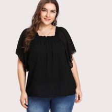 Shein Plus Crochet Trim Neck Pleated Blouse