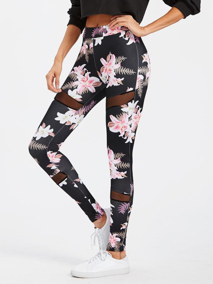 Shein Mesh Insert Florals Leggings