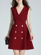 Shein Burgundy V Neck Simple A-line Dress