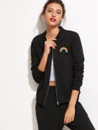 Shein Black Rainbow Embroidered Pockets Jacket