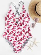 Shein Flamingo Print Cross Back Swimsuit