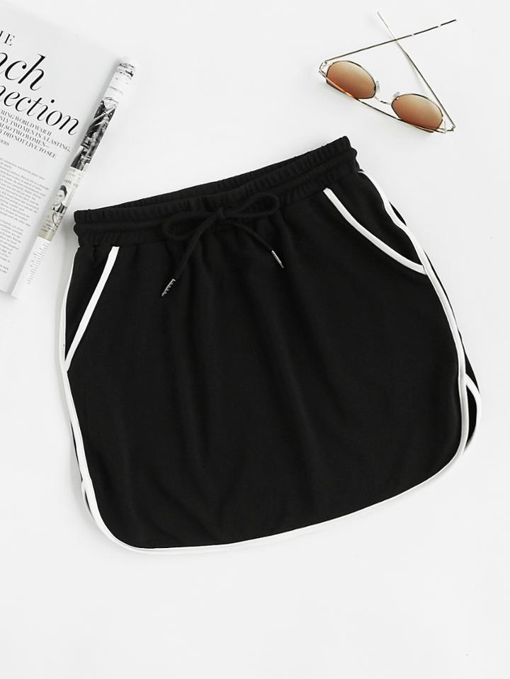 Shein Contrast Binding Dolphin Hem Drawstring Skirt