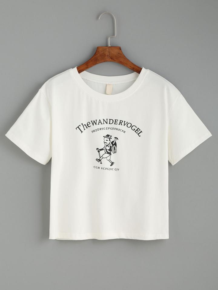 Shein White Hiking Man Print T-shirt
