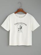 Shein White Hiking Man Print T-shirt