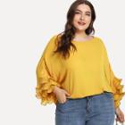 Shein Plus Flounce Sleeve Solid Blouse