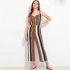 Shein Cut Out Knot Neck Striped Jumpsuit