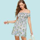 Shein Off The Shoulder Floral Smocked Dress