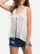 Shein White Embroidered Lace Up Tank Top