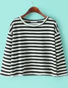 Shein Black White Round Neck Striped Loose T-shirt