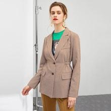 Shein Waist Drawstring Button Pocket Plaid Blazer