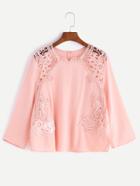 Shein Pink Contrast Crochet Zipper Back Blouse