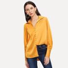 Shein Button Front Solid Satin Blouse