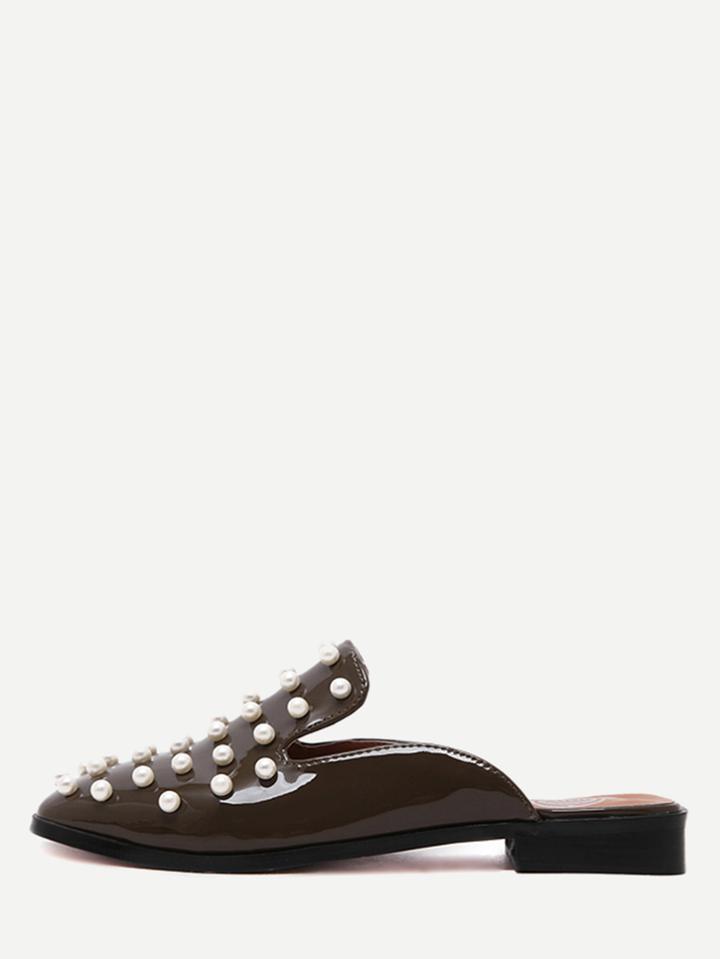Shein Pearl Detail Patent Leather Loafer Slippers