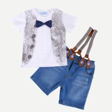 Shein Boys Abstract Print Tee With Shorts