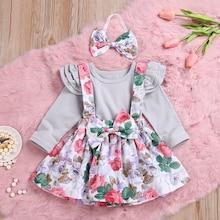 Shein Baby Ruffle Trim Top & Floral Print Pinafore Skirt & Headband
