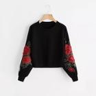 Shein Plus Rose Embroidery Sweatshirt