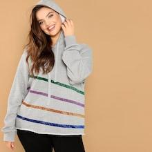 Shein Plus Stripe Print Hoodie