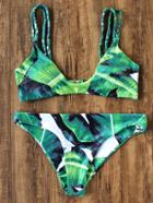 Shein Tropic Print Braided Strap Bikini Set