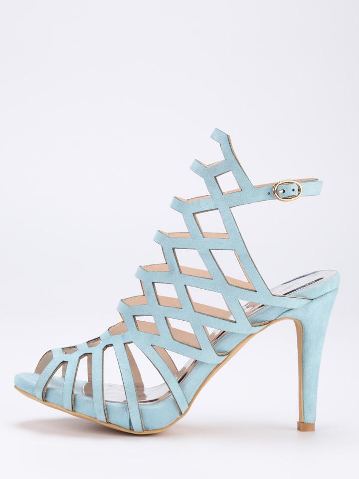 Shein Caged Peep Toe Slingback Heels - Blue